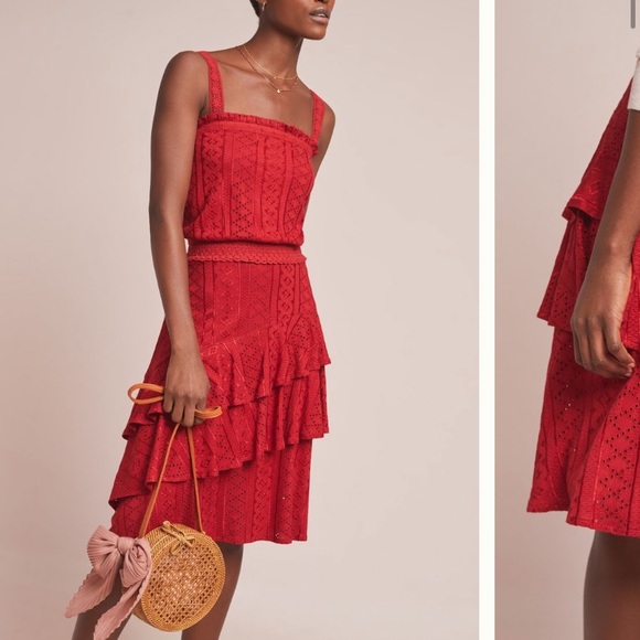 Anthropologie NWT Soigne Eyelet Red Skirt Size M. - Picture 3 of 9